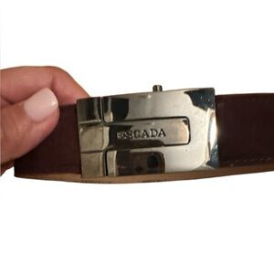 Escada Belt Brown suede silver Escada logo buckle 38" from tip to tip